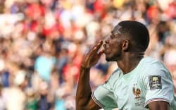 France’s forward #07 Ousmane Dembele celebrates scoring his team’s second goal during the 2026 World Cup football tournament quarter-final match between France and Morocco at Boston Stadium in Foxborough on July 9, 2026.  (Photo by CHARLY TRIBALLEAU / AFP)