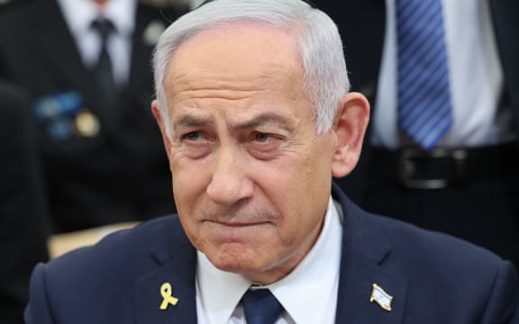 Israeli Prime Minister Benjamin Netanyahu attends the annual ceremony at the eve of Israel’s Remembrance Day for fallen soldiers (Yom HaZikaron) at the Yad LaBanim Memorial in Jerusalem, on April 29, 2025.