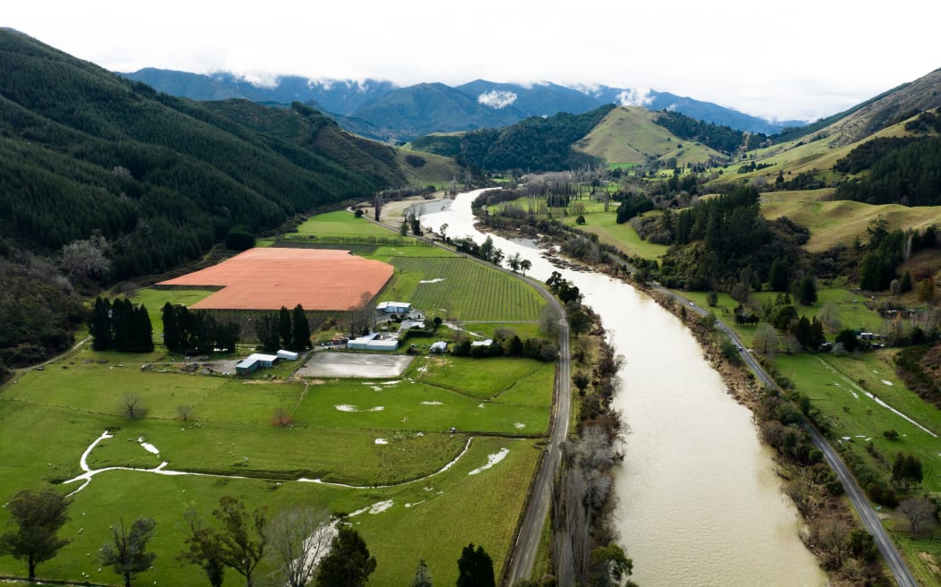 An area affected by the Motueka Valley flood.
