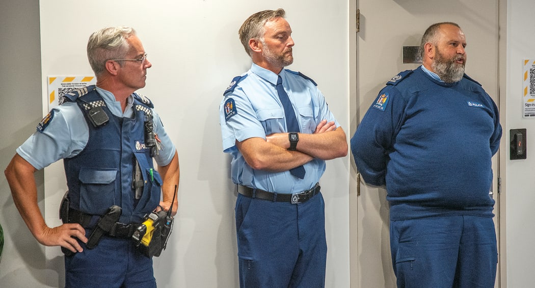 Police officers Chris Howard, Tristan Murray and Al Fenwick raised concerns about Whakatāne’s evacuation with Minister for Emergency Management Kiri Allan last week.