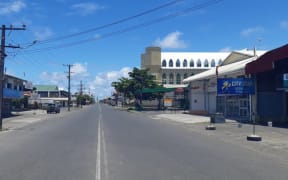 A main streets in Samoa's capital Apia on Thursday, the first day of a govenment shutdown and travel ban aimed at allowing mobile medical teams to visit people in need of vaccinations at their homes.