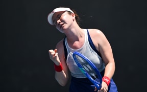Lulu Sun of New Zealand reacts during the Women’s 1st round match against Linda Fruhvirtova of the Czech Republic.