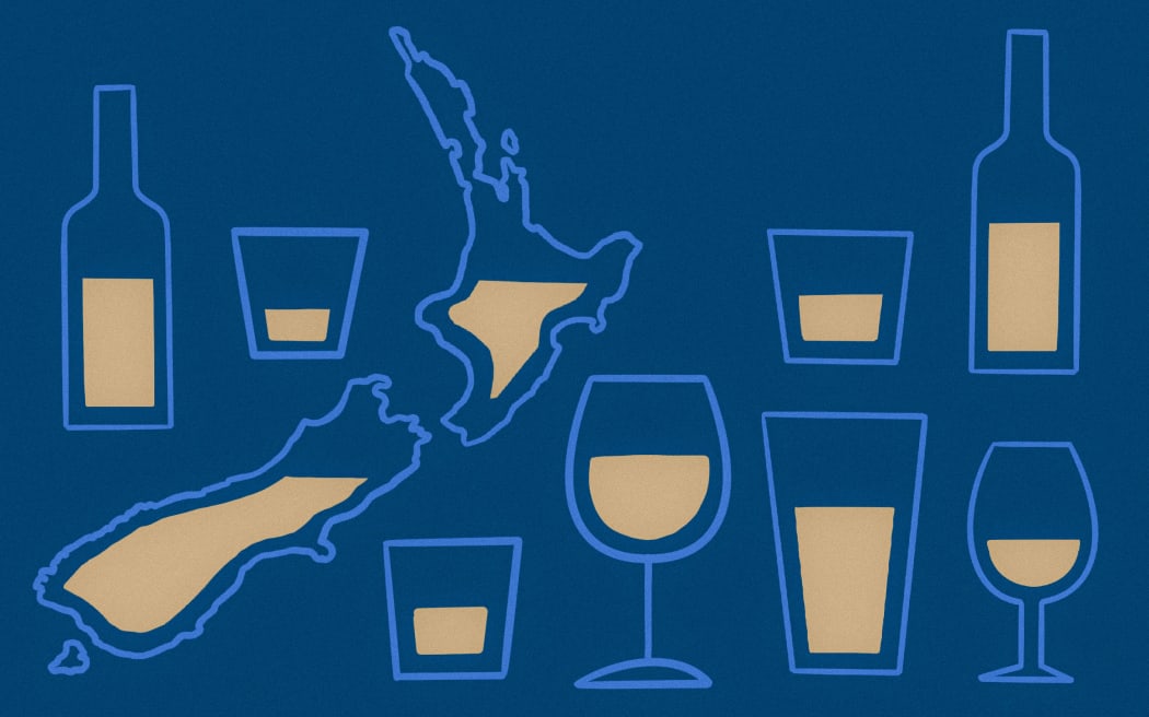 Illustration of alcohol glasses and NZ