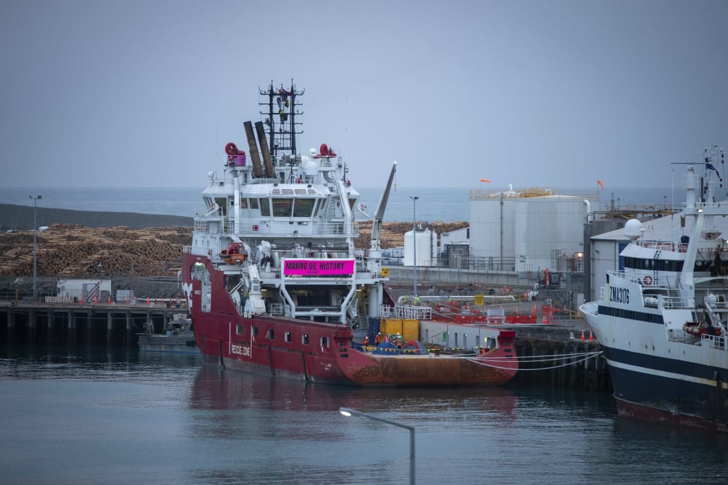 The Austrian oil company's support ship has been prevented from leaving the Timaru port.
