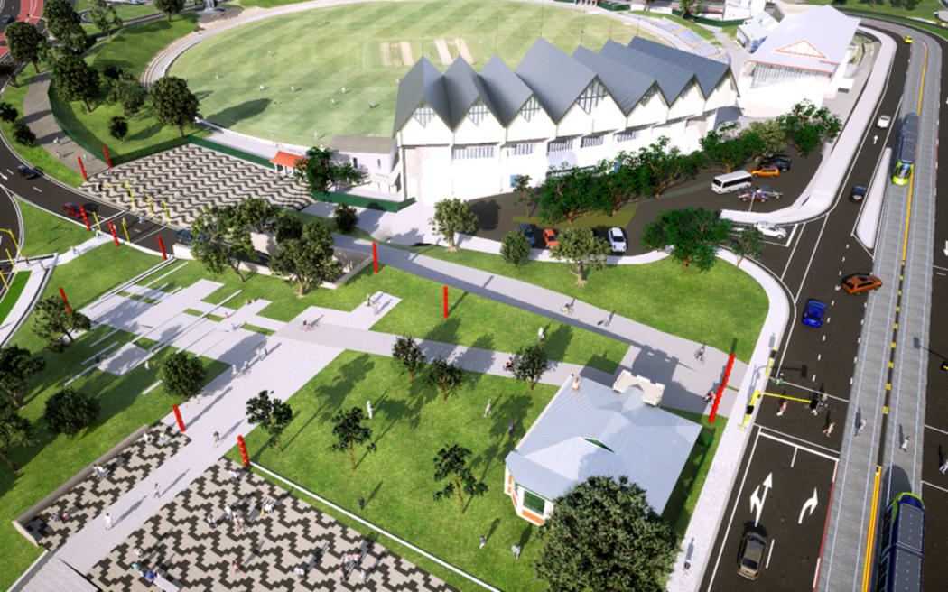 Illustration showing roading around Wellington's Basin Reserve.
