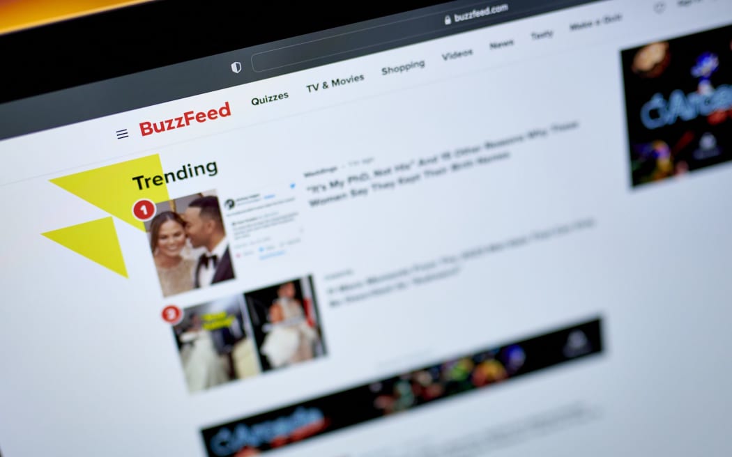 The BuzzFeed website in May 2023. Alongside its namesake, Buzzfeed also owns news site HuffPost and online food network Tasty.