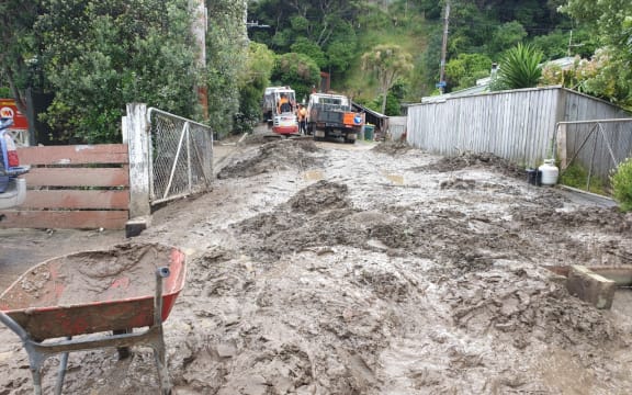 Firth Street, in Plimmerton, which experienced some of the worst of the flooding.