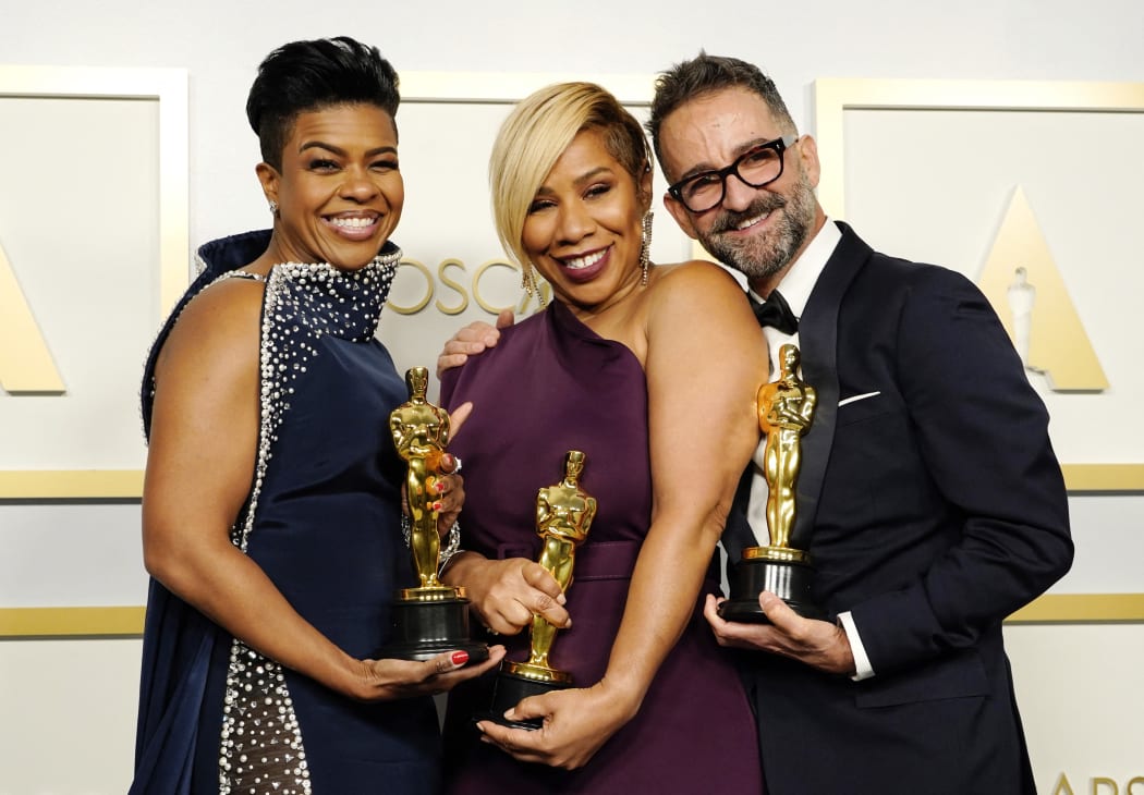 Mia Neal, Jamika Wilson, and Sergio Lopez-Rivera, winners of Makeup and Hairstyling for Ma Rainey's Black Bottom.