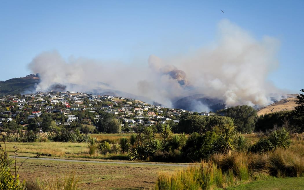 The Port Hills fire, as seen from Sparks road on 14 February 2024.