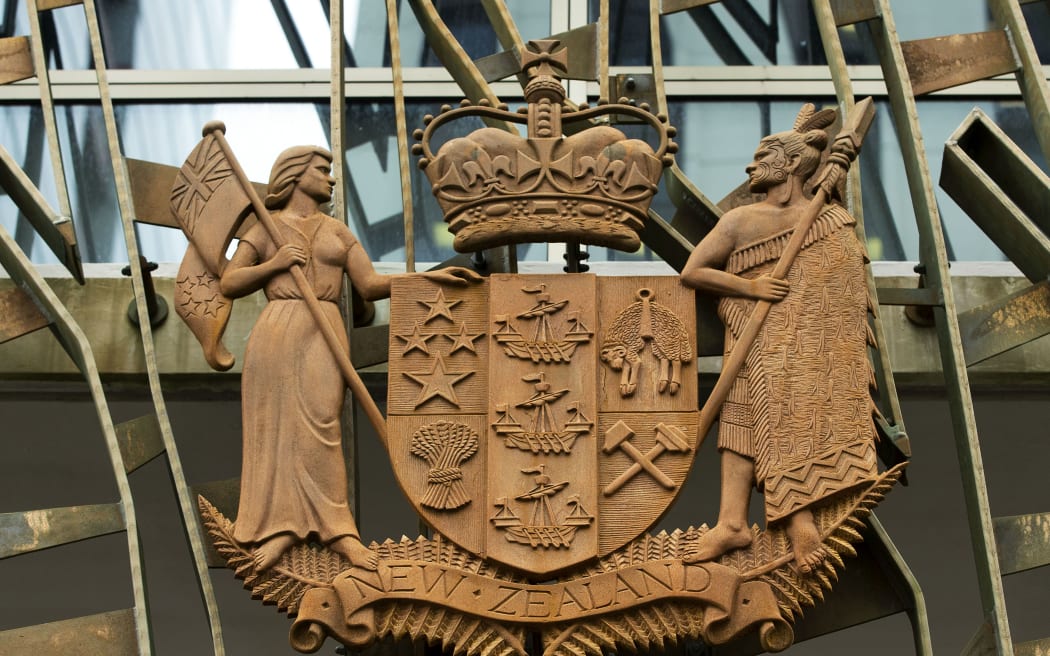 WELLINGTON, NEW ZEALAND - JUNE 12: A general view of the coat of arms at the Supreme Court on June 12, 2019 in Wellington, New Zealand. Internet entrepreneur Kim Dotcom is fighting extradition to the United States along with three of his former colleagues - Mathias Ortmann, Bram van der Kolk, and Finn Batat - over the file-sharing website Megaupload. The US Department of Justice has been trying to extradite the men since 2012 on charges of conspiracy, racketeering, and money laundering. An NZ district court permitted the extradition in 2015, leading the defendants to lodge unsuccessful appeals at the High Court and Court of Appeal, prior to this week's Supreme Court appeal. The FBI claims Mr. Dotcom's Megaupload site earned millions of dollars by facilitating illegal file-sharing, however, Dotcom and his co-defendants argue the site simply provided a place for users to store and share...