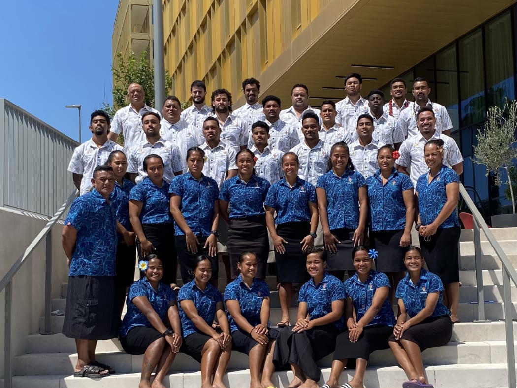 The Manu Samoa and Manusina Sevens squads in Monaco.