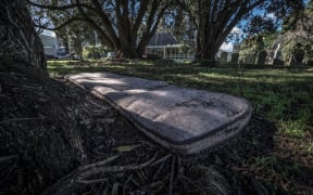 An old mattress in St Peter's cemetery in Onehunga, where a number of homeless people shelter at night.