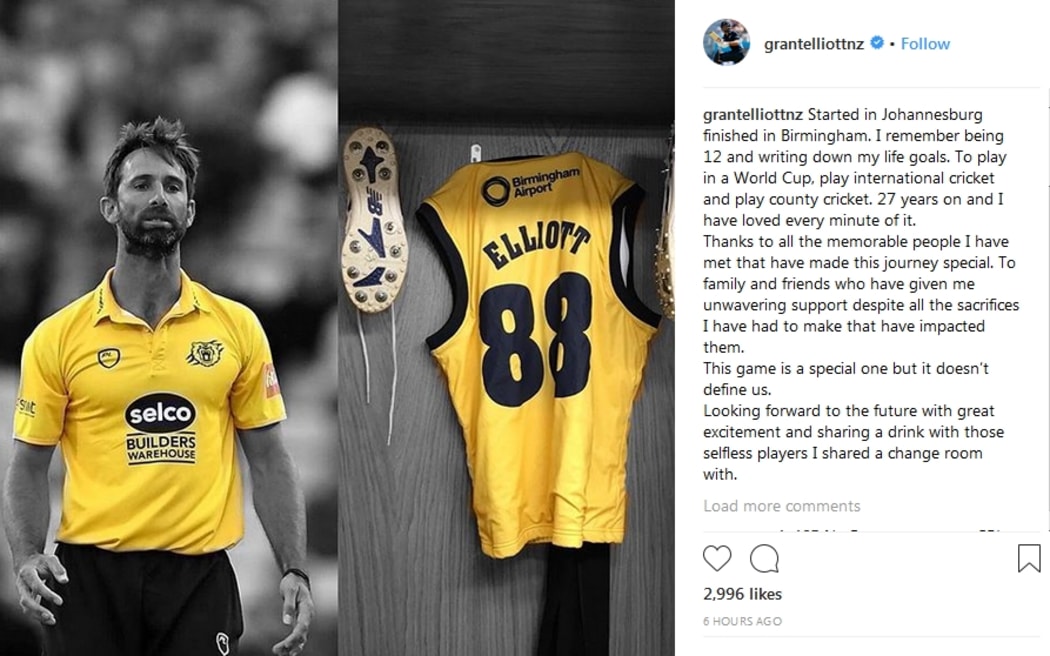 Grant Elliott announced his retirement on Instagram.