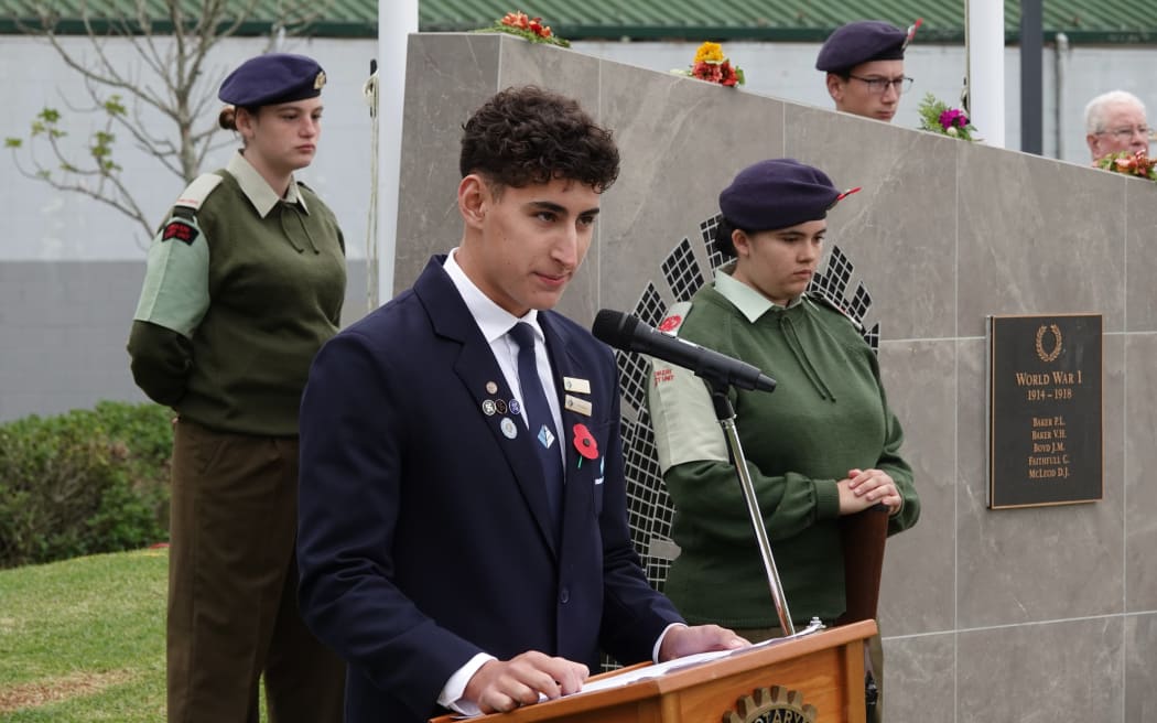 Springbank School student Hunter Blakeman leads the Kerikeri civic service.