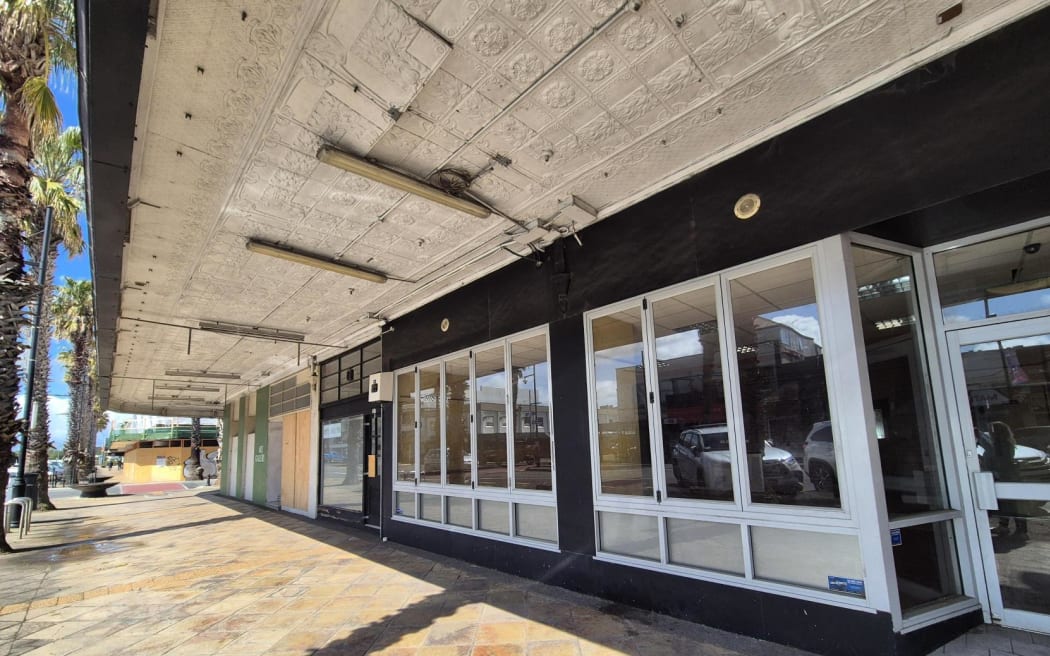 Boarded-up stores in central Gisborne.
