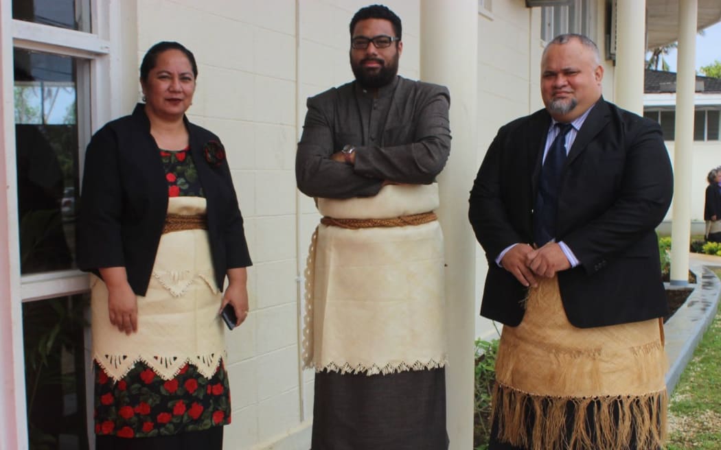 The Clerk of Parliament Gloria Pole'o, (left),  Speaker Lord Fakafanua and Deputy Clerk  Sione Vikilani