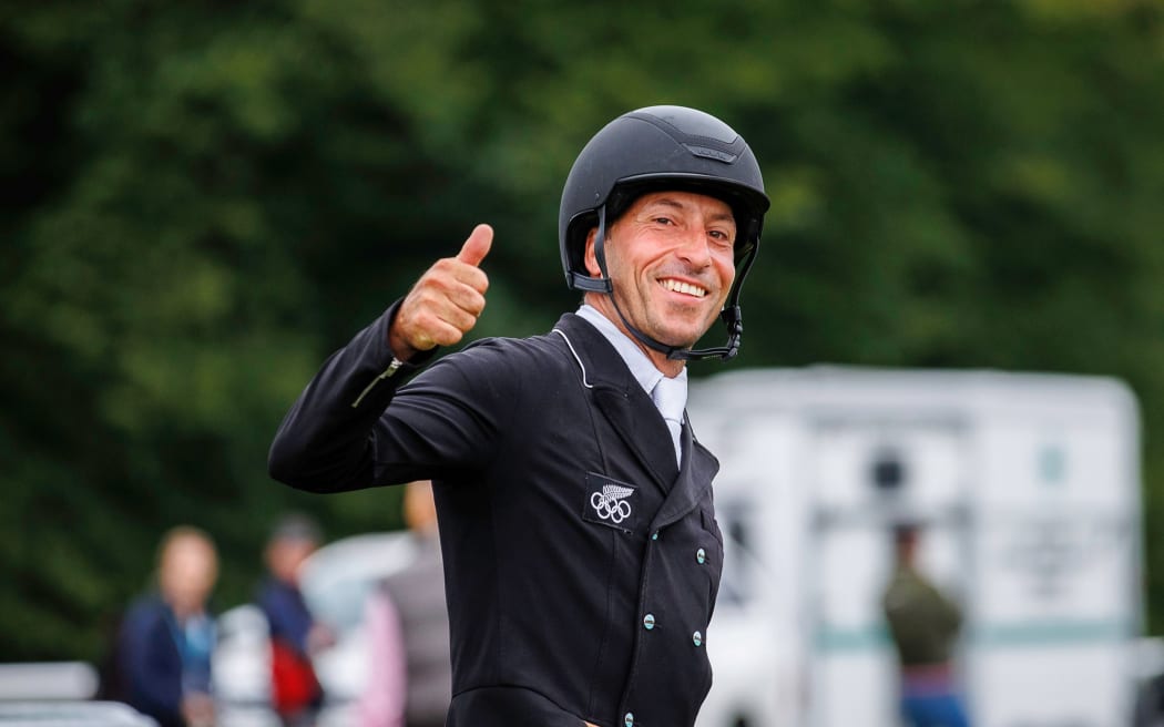 Tim Price rides Vitali during the second day of dressage at Burghley.