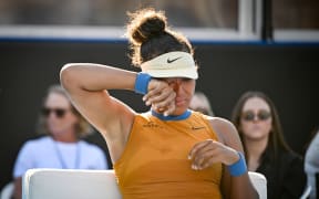 Naomi Osaka of Japan is emotional after forfeiting her match against Clara Tauson of Denmark in the Grand Final singles match of the 2024-25 Women’s ASB Classic WTA 250 tennis tournament at Manuka Doctor Arena, Auckland, New Zealand on Sunday 5 January 2025.
Photo: Alan Lee / Photosport