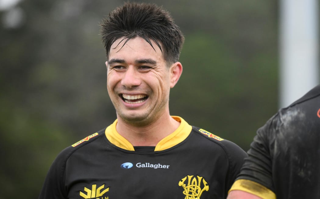 Jackson Garden-Bachop of the Wellington Lions celebrates team mates try during Wellington v Southland NPC match at Porirua Park, Wellington, New Zealand on Saturday 7 September 2024. Mandatory credit: Elias Rodriguez / www.photosport.nz