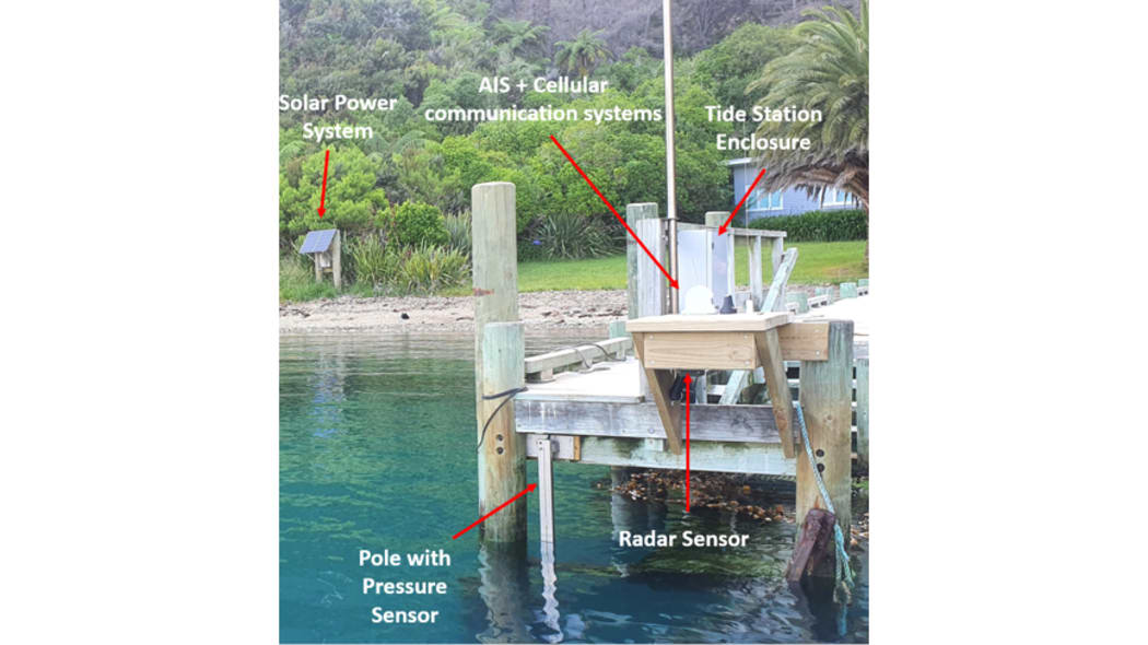 One of the new tide stations in Tory Channel delivering real-time tidal and gradient observations.