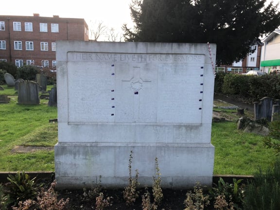 One of two screen wall in Walton on Thames showing the names of soldiers who died at Mt. Felix.