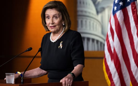 In this file photo taken on July 14, 2022, US Speaker of the House, Nancy Pelosi, Democrat of California, speaks during her weekly press briefing on Capitol Hill in Washington.