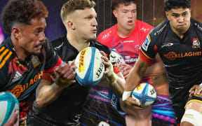 Emoni Narawa, Damian McKenzie, Kyren Tamoefolau and Wallace Sititi. Graphic: Liam K. Swiggs