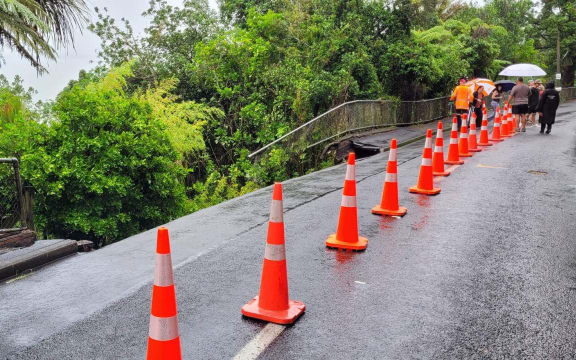 A landslip on Otitori Bay Road in Titirangi after three days of rain that caused severe floods across Auckland.