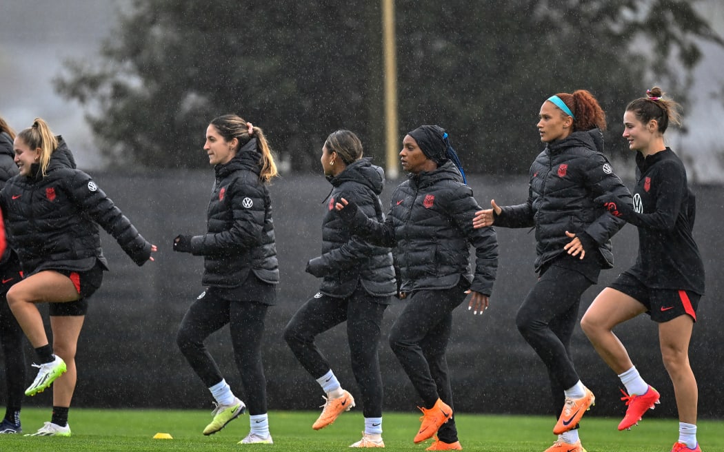 US women team training. USWNT (United States Women’s National Team) football training and media session at Bay City Park, Auckland, New Zealand on Wednesday 12 July 2023 ahead of the 2023 FIFA Women’s World Cup. Mandatory credit: Alan Lee / www.photosport.nz