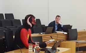 The mysterious Flat Man at a Christchurch City Council meeting today.