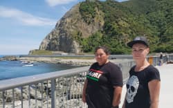Protect Our Unique Coastline members Miriama Teahipuhia Allen (L) and Sharon Raynor standing at Óhau point, one of the stopping areas they oppose.