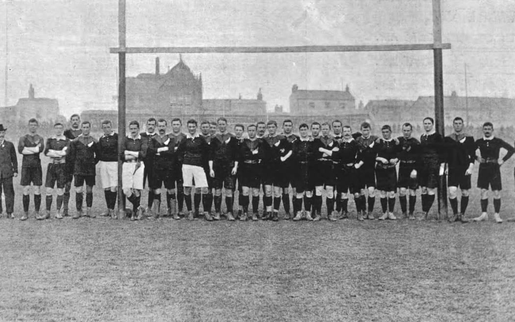 All Blacks and Cheltenham teams before their match on December 6, 1905
