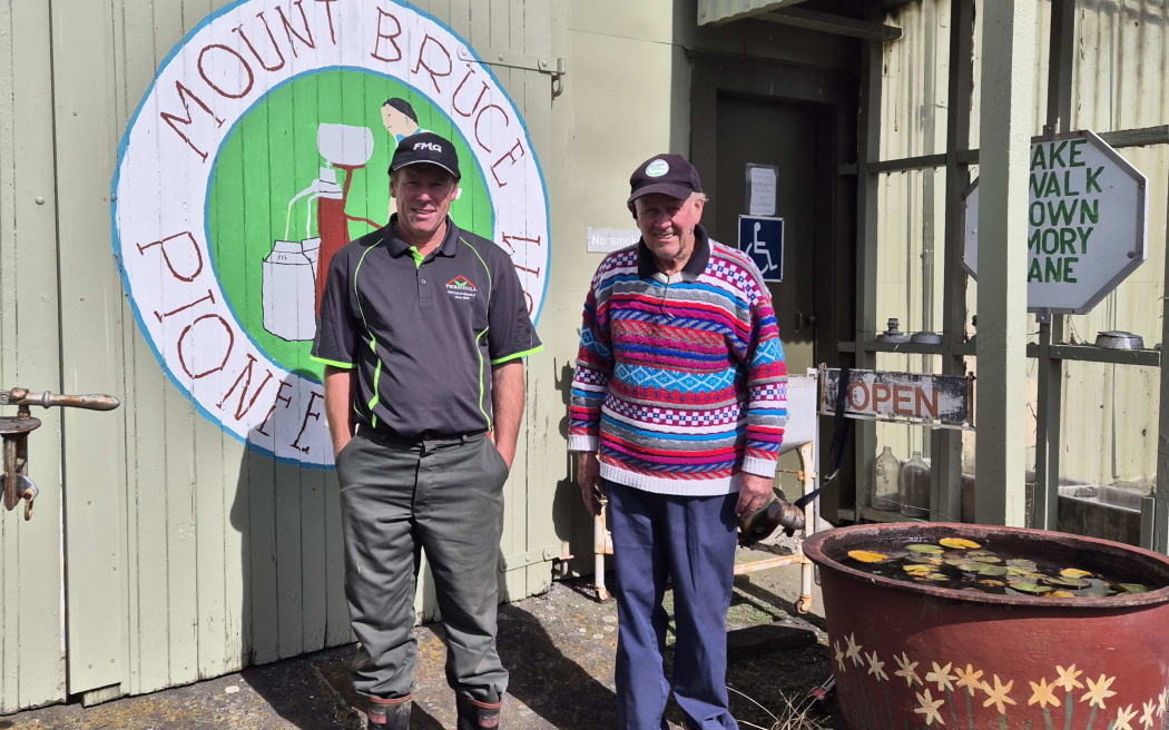 From left: Jason and Henry Christensen outside the Mount Bruce Pioneer Museum entrance.