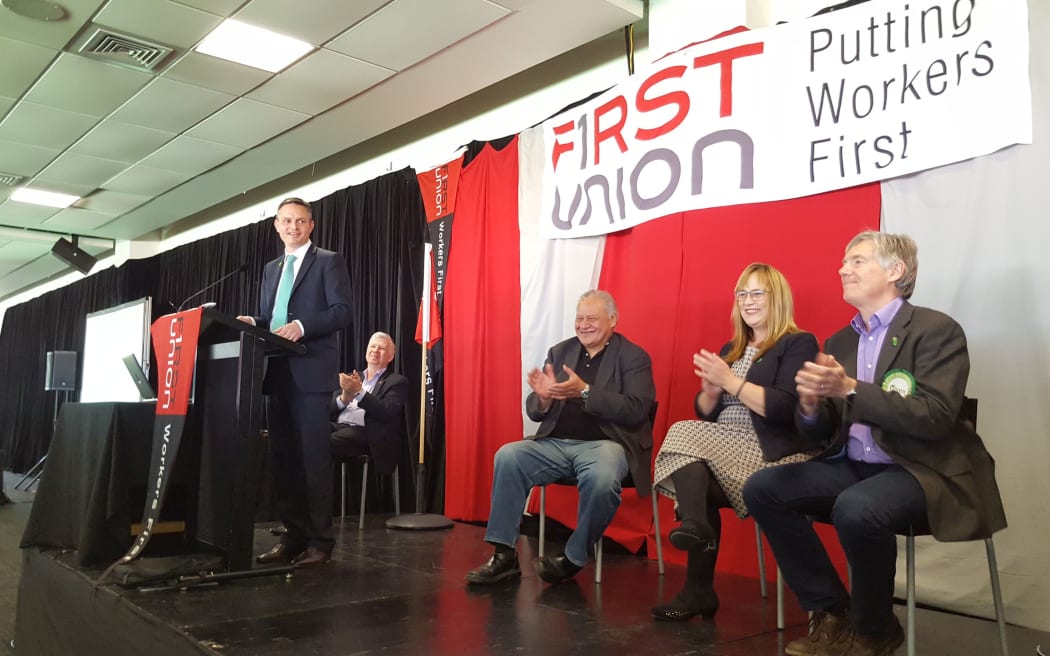 Green Party leader James Shaw on the campaign trail at First Union headquarters.