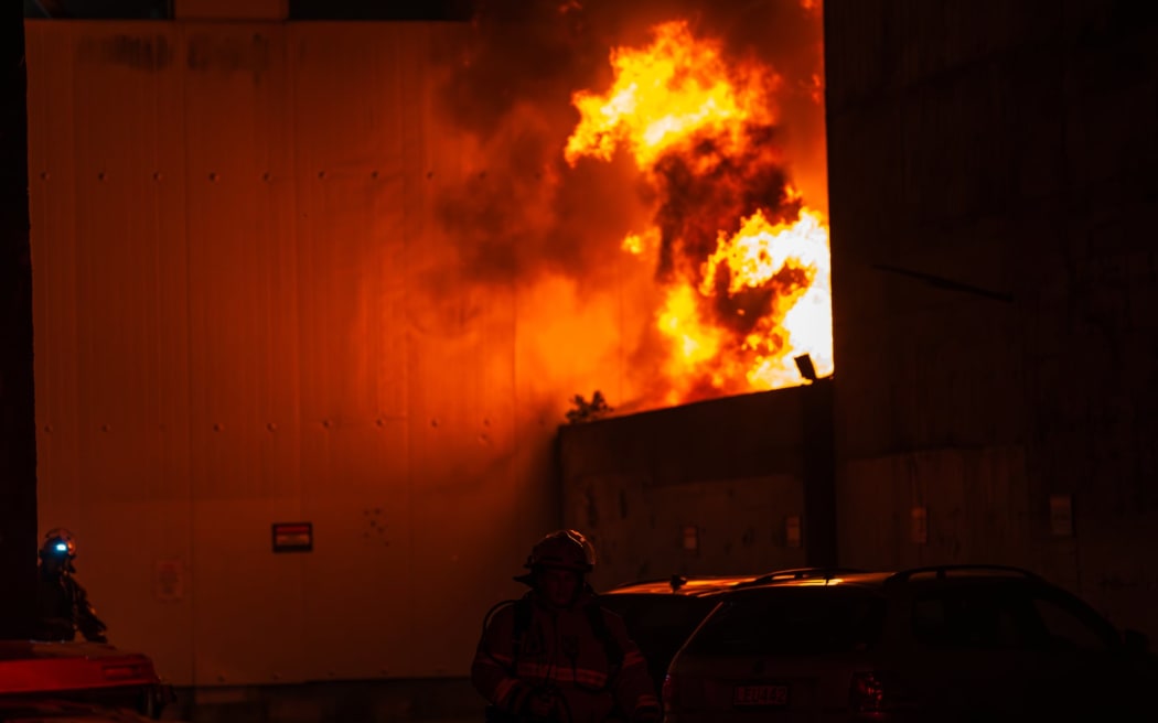 Firefighters battle a blaze on Wellington's Tory Street.