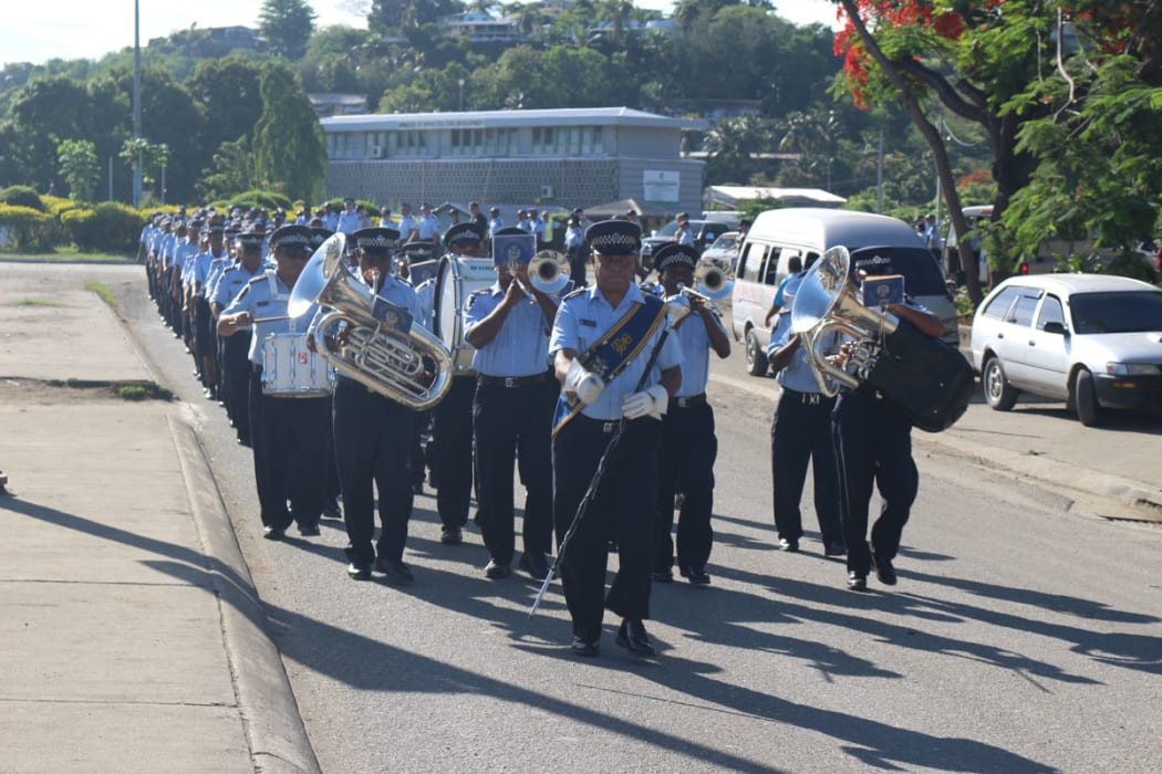 The Royals Solomon Islands Police lead the White Ribbon Day Parade in Honiara. 26-11-2016
