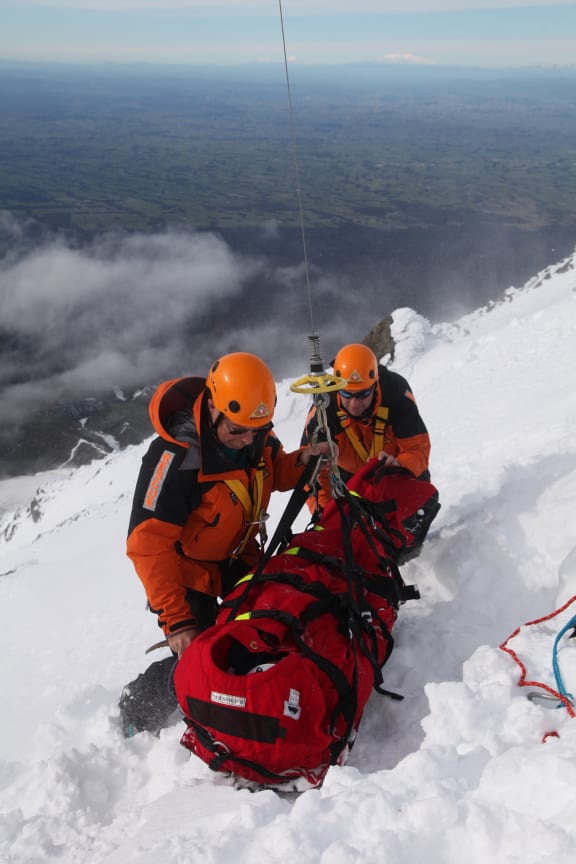 A search and rescue exercise on Mt Taranaki.