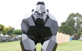 A large, black metal gorilla is one of the eye-catching sculptures at the Kimbolton sculpture festival.