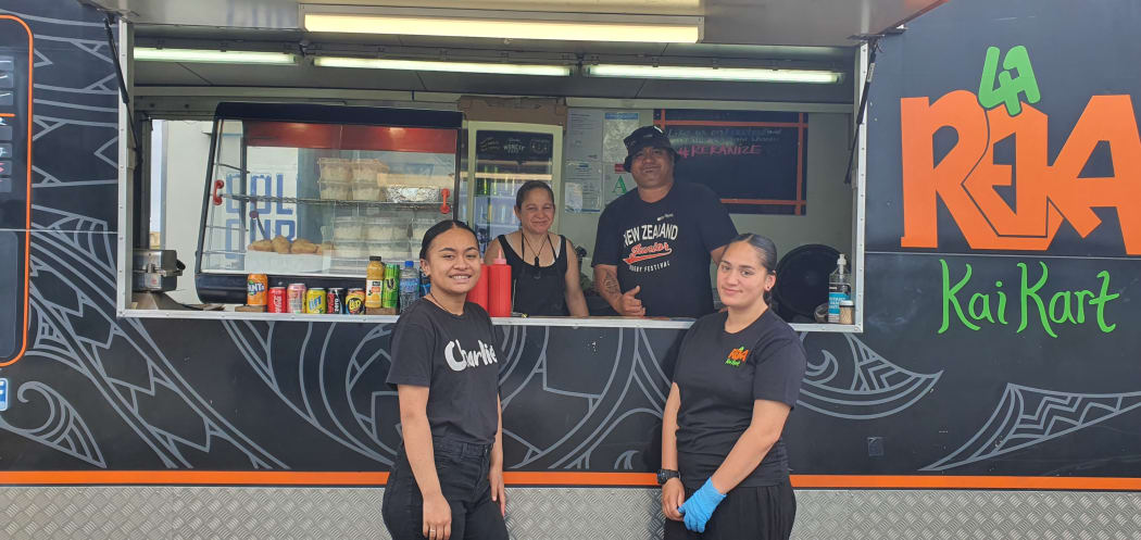 Denham Matenga and his wife Rachel Williams serving up flavorful kai at their food truck- 41 Reka Kai Kart in Tauranga
