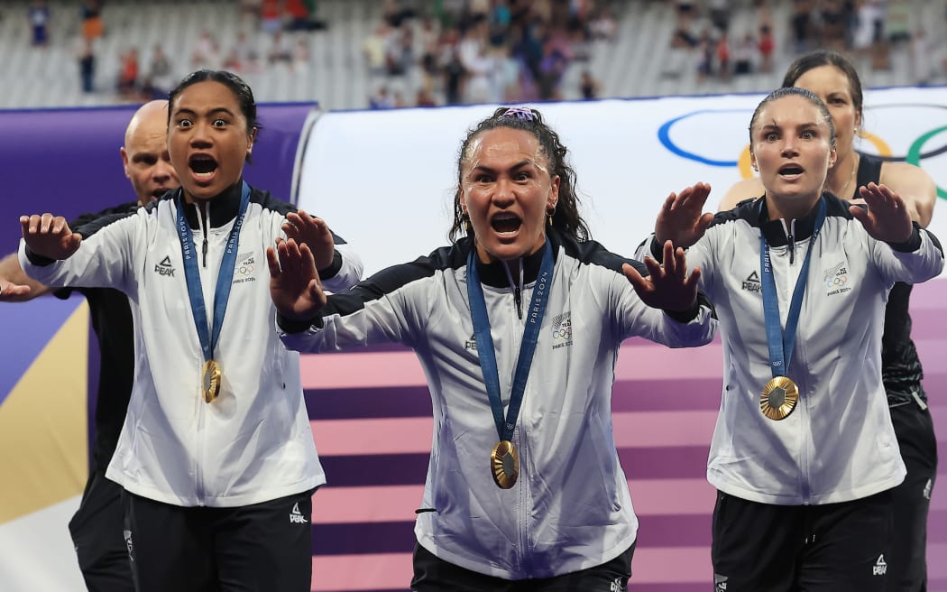 Portia Woodman-Wickliffe haka after New Zealand v Canada, Rugby Sevens - Women’s gold medal match, Paris Olympics at Stade de France, Paris, France on Thursday 30 July 2024. 
Photo credit: Iain McGregor / www.photosport.nz