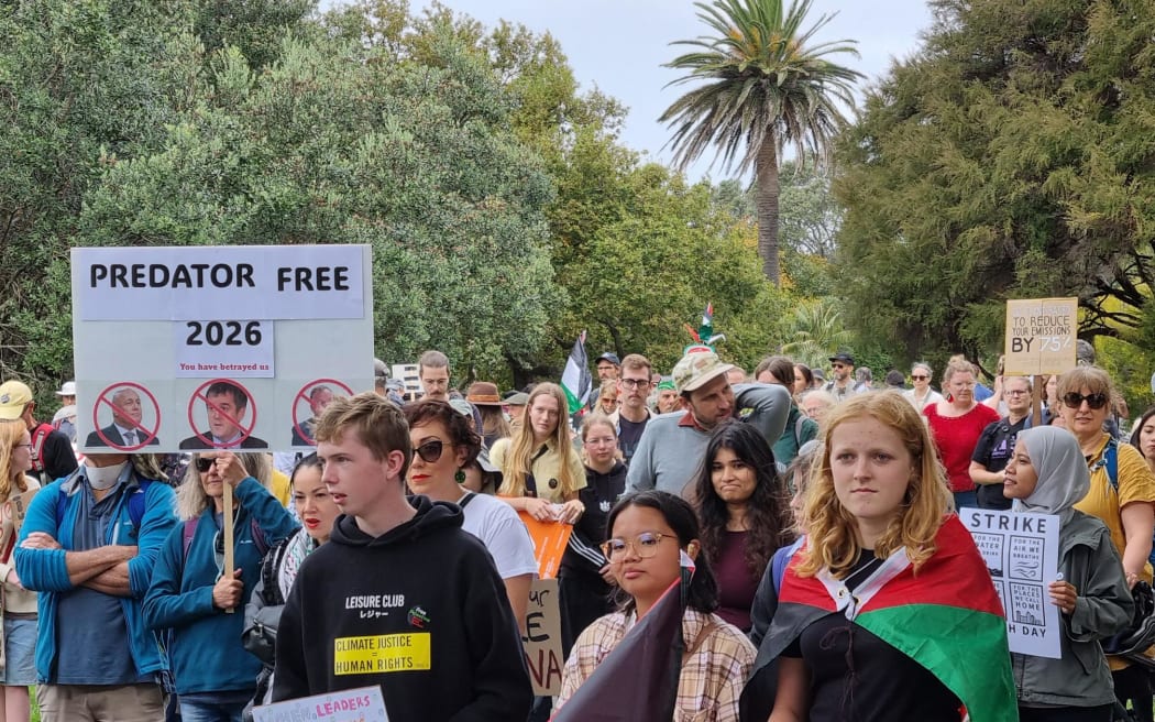 People at the Climate Strike on 5 April, 2024 in Auckland.