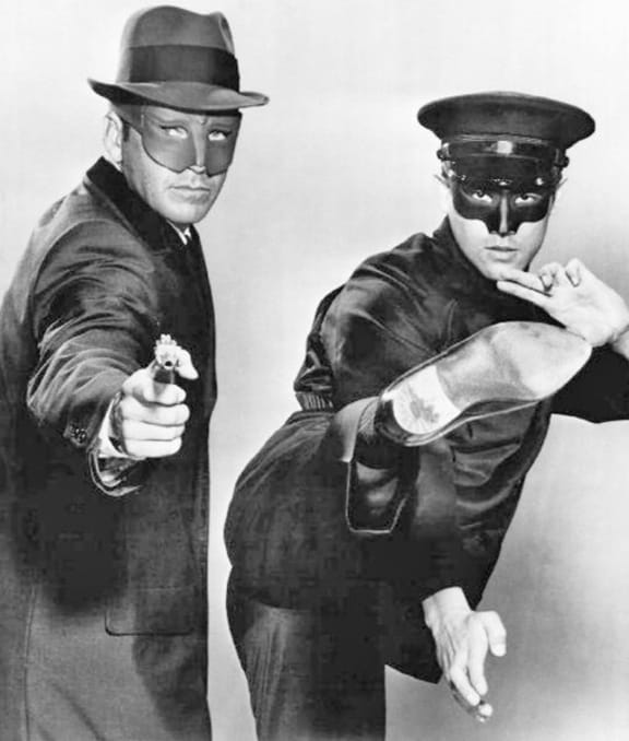Van Williams as the Green Hornet and Bruce Lee as Kato from the television program The Green Hornet.