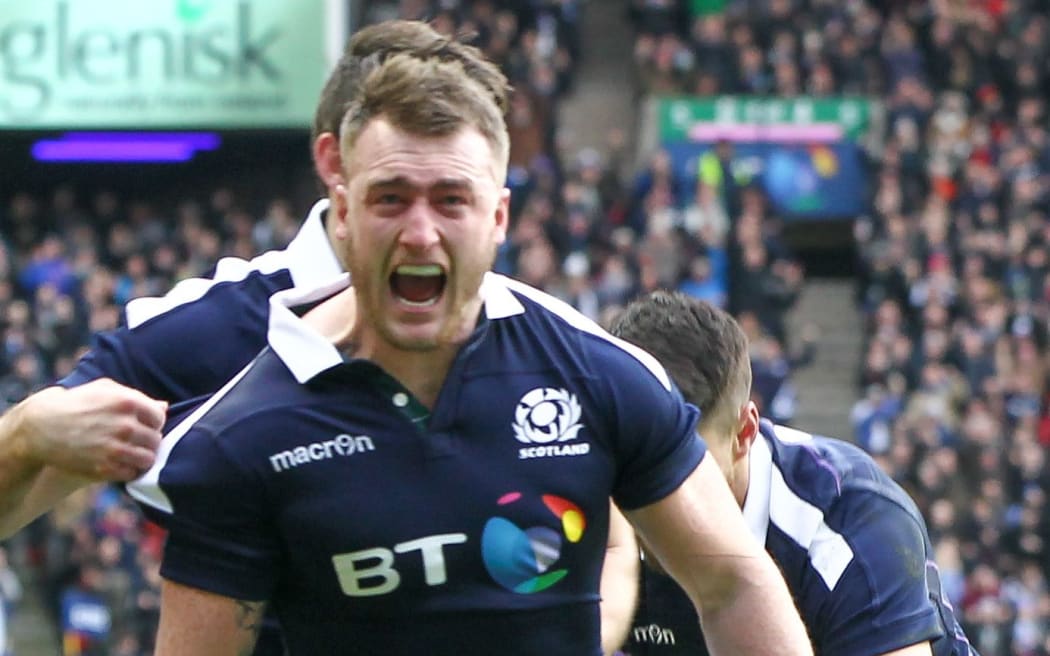 Scotland's Stuart Hogg celebrates.