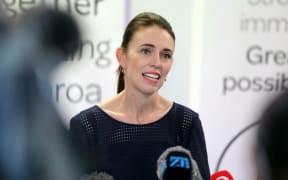 Prime Minister Jacinda Ardern gives a Covid-19 update after visiting a vaccination centre in Albany, Auckland.