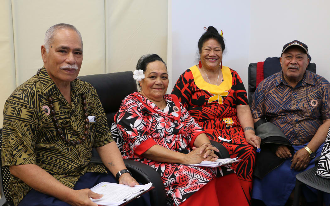 Pasifika members of New Zealand's Catholic community at a Covid-19 vaccination event, 9 June, 2021: Semanu Va’a Robertson, Malia Imakulata Robertson, Malia Su’emalo Lui and Mautuaitoga Talitofi Elama.