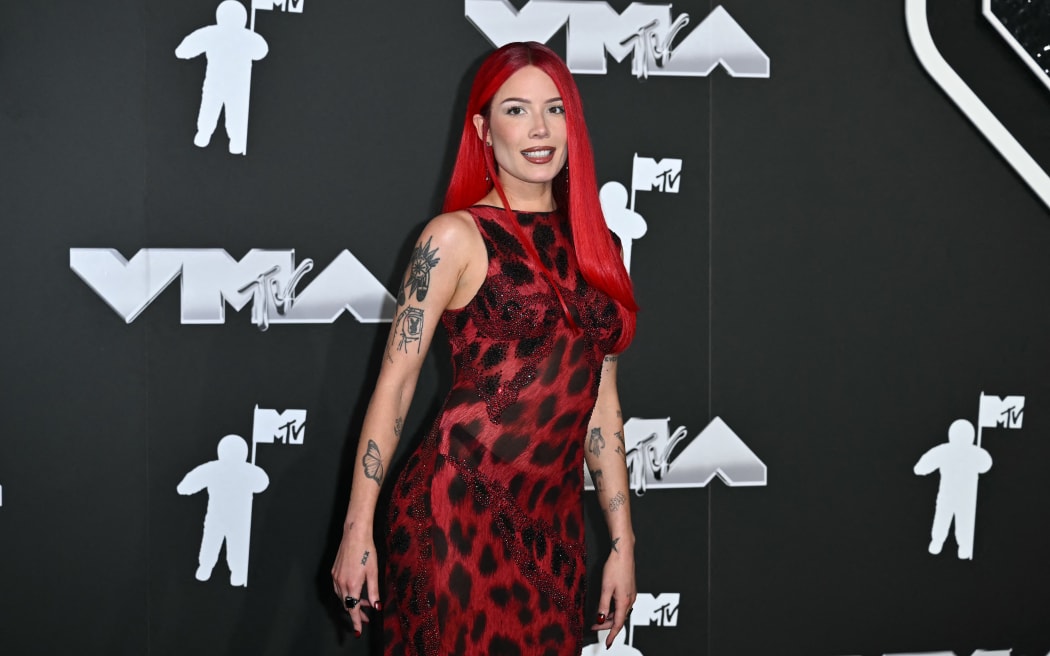 US singer Halsey arrives to attend the MTV Video Music Awards at UBS Arena in Elmont, New York, on September 11, 2024.