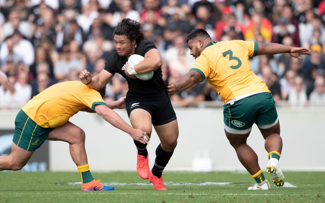 All Blacks winger Caleb Clarke during the 2nd Bledisloe Cup test match between the New Zealand All Blacks and Australia - Eden Park, Auckland, New Zealand.  18  October  2020       Photo: Brett Phibbs / www.photosport.nz