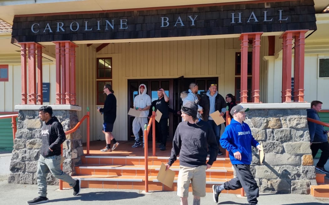 Alliance workers following a meeting at the Smithfield meatworks in Timaru.