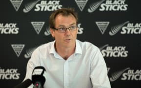 Hockey New Zealand chairman Mike Bignell speaking to media.