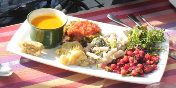This is  an image of the delicious food in the main course at the Earth House